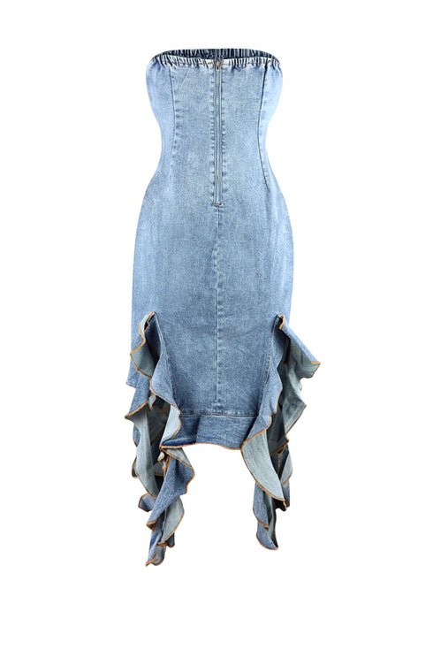 Rosie Ruffle Denim Tube Dress Dress EDGE